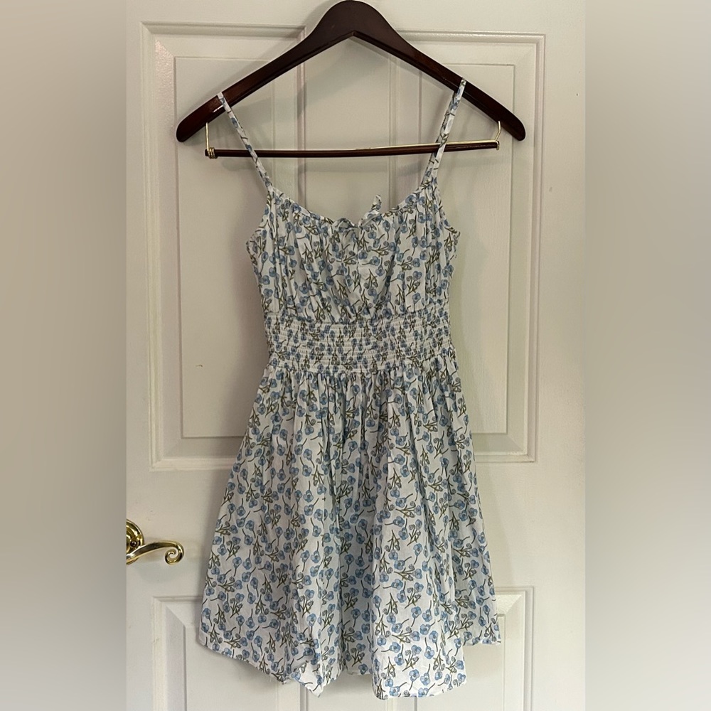 J. Crew A-line Summer Floral Mini Dress with Bust Tie in White/Blue, Size 2